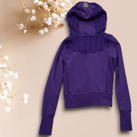 lululemon athletica Jackets & Blazers - Lululemon Cable Knit Fireside Scuba Hoodie Purple Size 8 Rare!